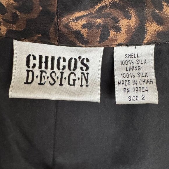 Vintage Chicos Design 100% Silk Brown Tan Black Filigree Print Tunic Jacket - Picture 4 of 11